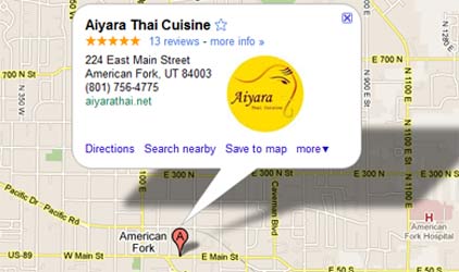 Map screenshot from the original Aiyara Thai site, American Fork, Utah